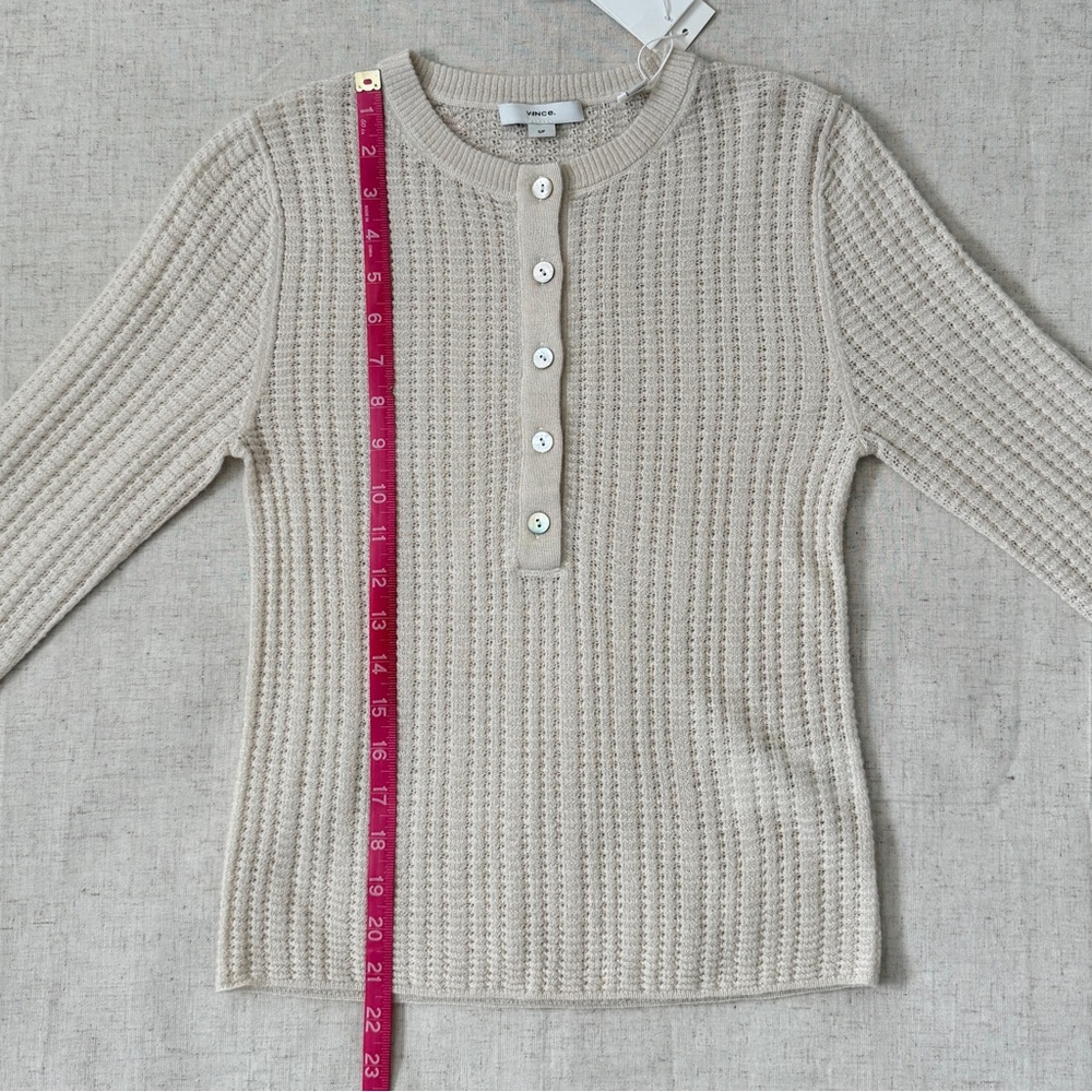 NWT Vince Off-White Waffle-Knit Cashmere-Silk Henley Sweater | Size S - Picture 13 of 16